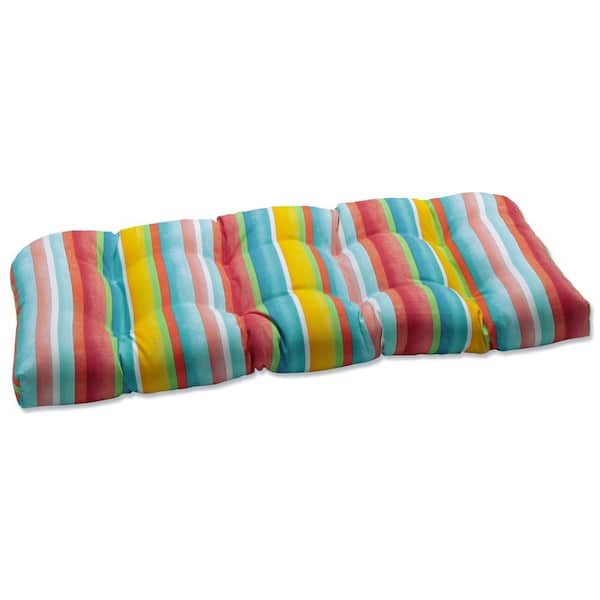 Pillow Perfect Striped Rectangular Outdoor Bench Cushion in Multi-Colored