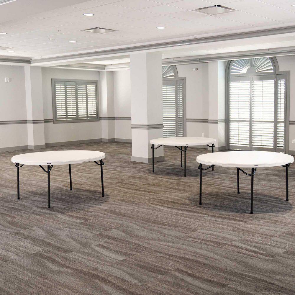 Almond 60-Inch Round Folding Table with Metal Frame
