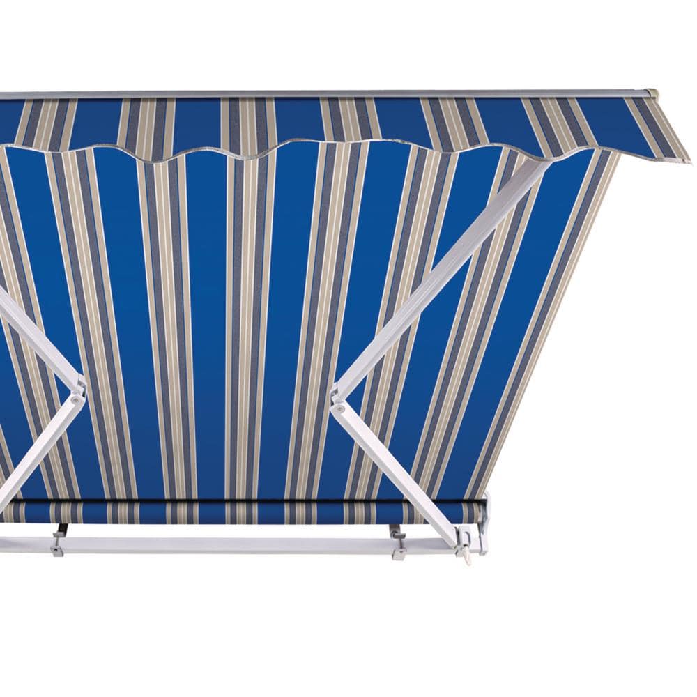 Ocean Blue and Beige Striped Acrylic Retractable Patio Awning
