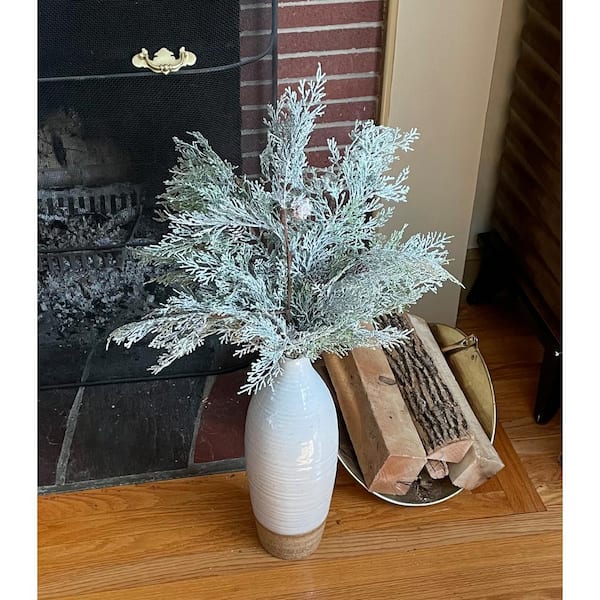 Worth Imports 29 in. Green Artificial Frosted Cedar Spray with Cones (Set of 6)