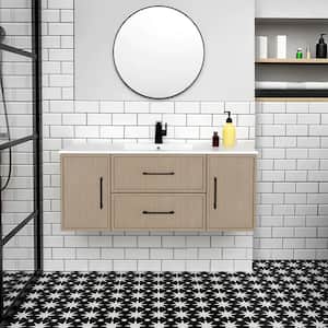 Cassidy 48 in. W x 18 in. D x 20 in. H Single Sink Wall Mounted Bath Vanity in Flavie with Cultured Marble Top in White
