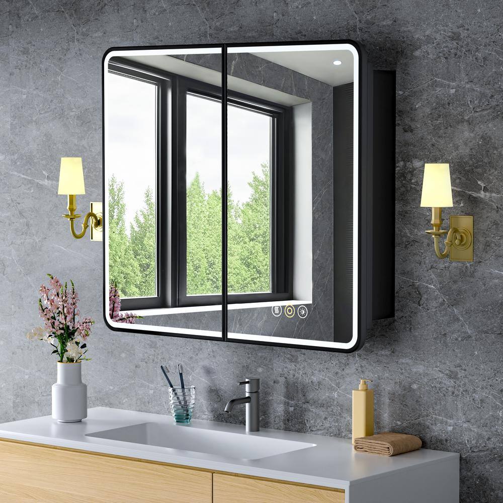 32 in. W x 30 in. H Rectangular Iron Recessed/Surface Mount Medicine Cabinet with Mirror, Anti-Fog, Memory, Black price history on PriceWatchPro
