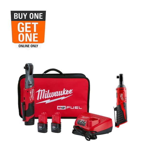 M12 FUEL 12V Lithium-Ion Brushless 3/8 in. Cordless Ratchet Kit with (2) 2. 0Ah Batteries, Charger, Bag & 3/8 Ratchet