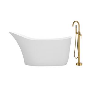 67 in. x 29 in. Stone Resin Non-Whirlpool Solid Surface Soaking Bathtub in Matte White with Brushed Brass Faucet