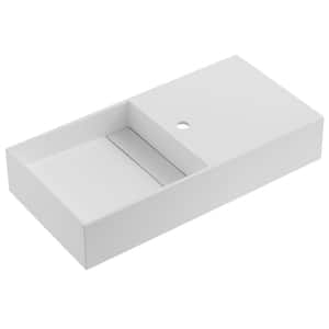 32 in. Wall-Mount or Countertop Bathroom Hidden Drain with Side Faucet Hole in Matte White