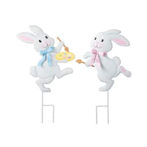 24 in. H Easter Metal Bunny Painter Yard Stake (KD) (Set of 2)