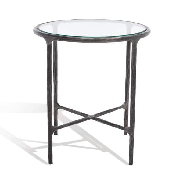 SAFAVIEH Jessa 18 in. Black Round Glass End Table