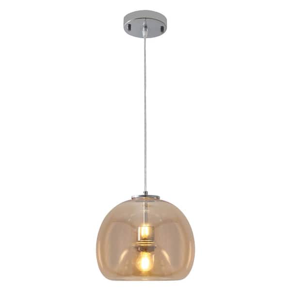ADSENSTY 1-Light Chrome and Amber Globe Pendant Light with Glass Shade, Adjustable Hanging Length