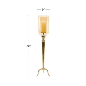 38 in. Gold Aluminum Metal Single Candle Hurricane Lamp