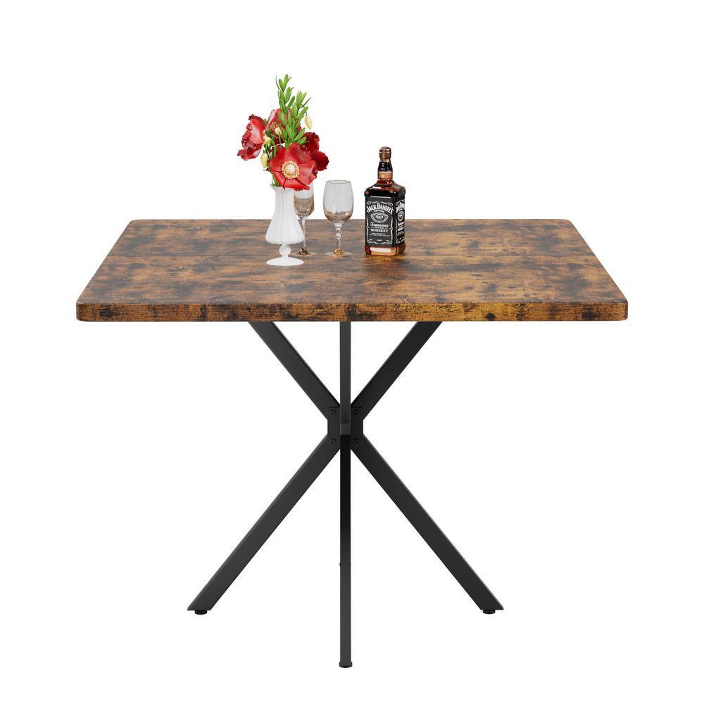 Brown Wood 38.6 in. Square Pedestal Dining Table for 4-6 Person Mid Century