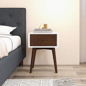 Cooper 1-Drawer White Mid Century Modern Solid Wood Nightstand (23.5 in. H x 17.5 in. W x 16.5 in. D)