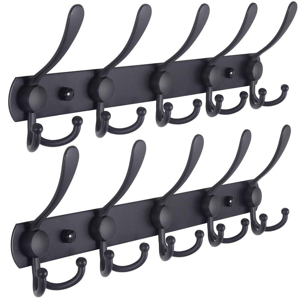 Black Metal Wall Mounted Coat Rack with 5-Tri Hooks for Coat, Hat, Towel, P