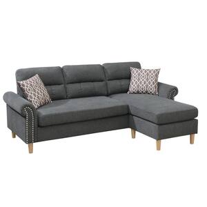 Raider 87 in. 2-Piece L-Shape Velvet Slate Sectional with Reversible Chaise and 2-Accent Pillows