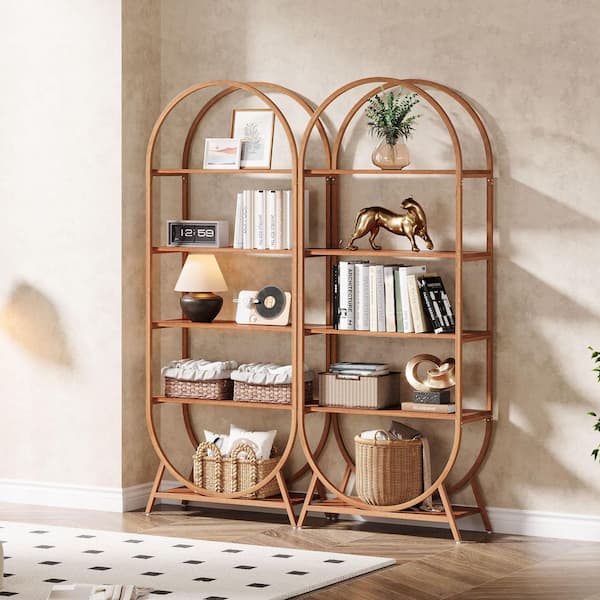 BYBLIGHT Eulas 70.87 in. Tall Brown Wood 5-Shelf Etagere Arched
