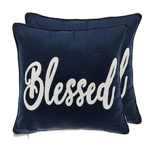 Blue and White Color Cottage Icons 20 in. x 20 in. Throw Pillow  (Set of 2)