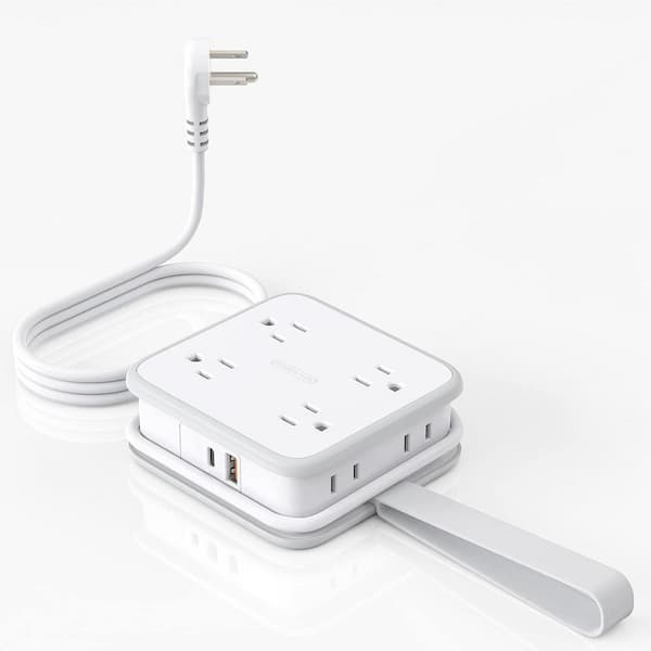 Lukyamzn White 10 Amp Tamper Resistant Extension 5 ft. Extension Outlet with 8 AC Outlets with 1 USB-A and 1 USB-C Ports