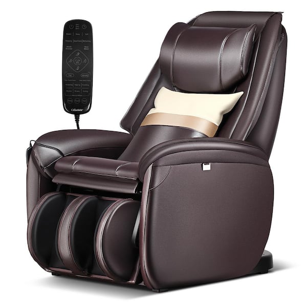 Costway Brown Faux Leather Full Body SL Track Zero Gravity Massage Chair with Pillow Reversible Footrest Heat