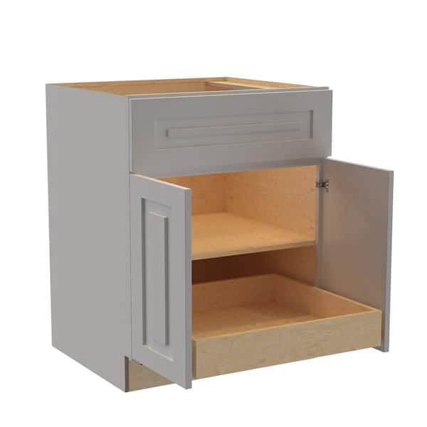 Home Decorators Collection Grayson 27 in. W x 24 in. D x 34.5 in. H Assembled Plywood Base Kitchen Cabinet in Pearl Gray with 1ROT Soft Close