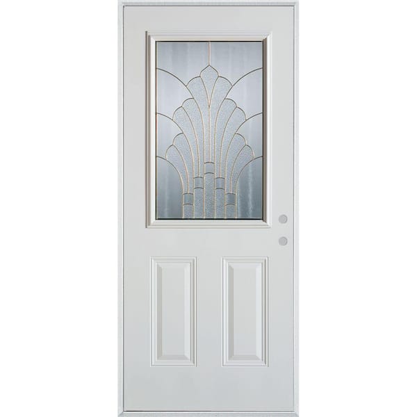 Stanley Doors 36 in. x 80 in. Art Deco 1/2 Lite 2-Panel Painted White Left-Hand Inswing Steel Prehung Front Door
