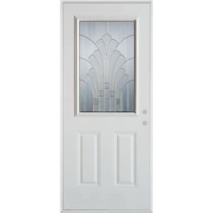 32 in. x 80 in. Art Deco 1/2 Lite 2-Panel Painted White Left-Hand Inswing Steel Prehung Front Door