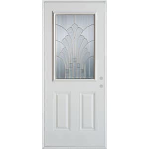 36 in. x 80 in. Art Deco 1/2 Lite 2-Panel Painted White Left-Hand Inswing Steel Prehung Front Door