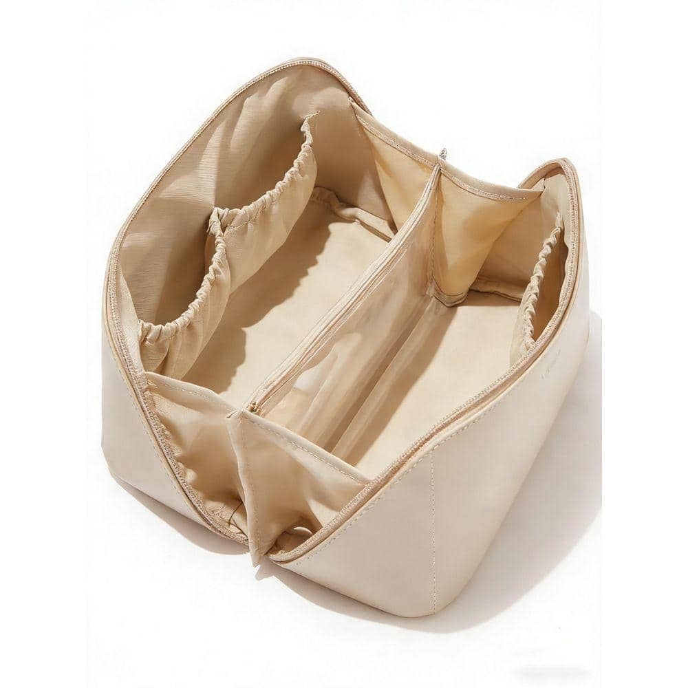 Bathroom Cosmetic Organizer Pouch in White, Travel Makeup Bag, Large Capacity Waterproof Open-Flat Toiletry Bag