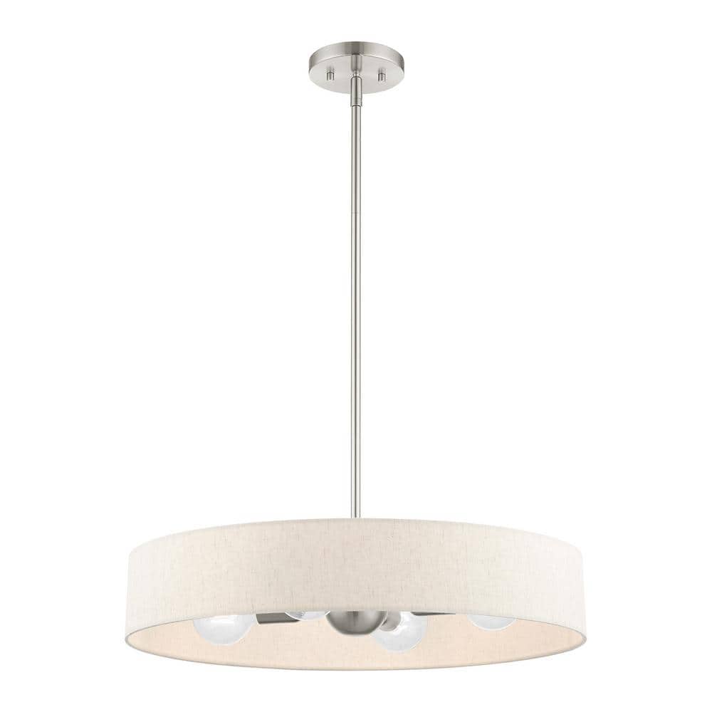 Sophisticated Brushed Nickel 4-Light Drum Pendant with Oatmeal Shade