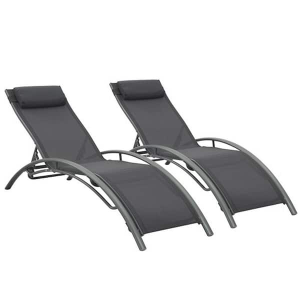 Jushua Black Reclining Adjustable Wicker Outdoor Lounge Chair 2 of Chairs Included without Cushions