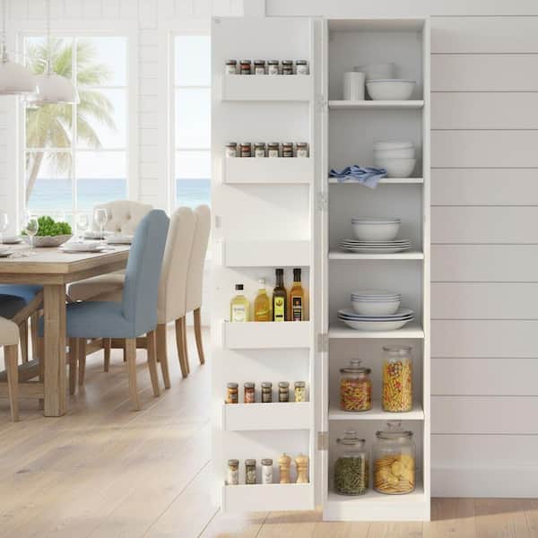 KEKOL Pearl White MDF Buffet with Doors, Adjustable Shelves, and Multi-Tier Storage for Kitchen, Dining Room