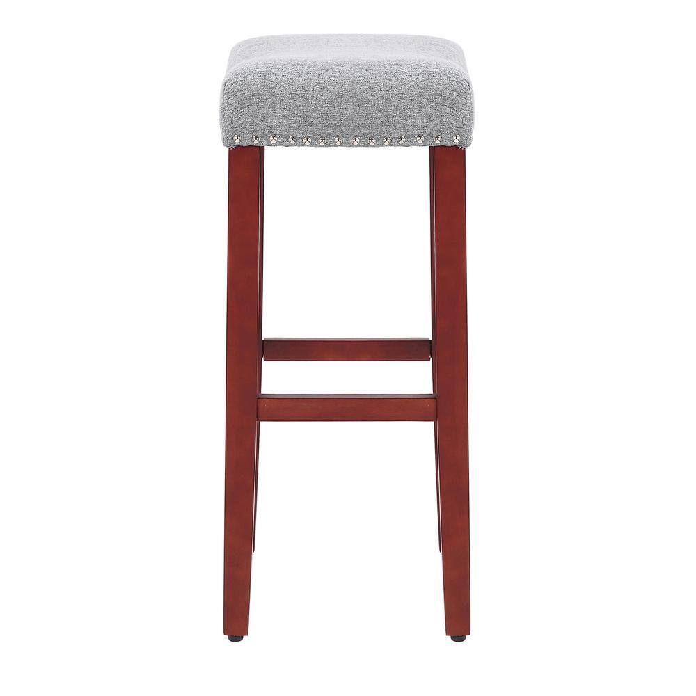 Cherry-Gray Saddle Seat 29" Bar Stool with Nailhead Trim - Set of 2