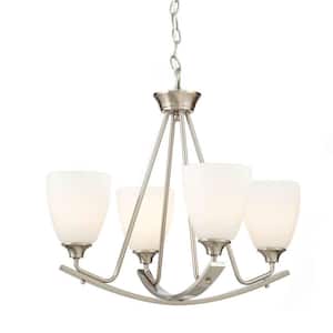 Stansbury Collection 22 in. 4-Light Brushed Nickel Chandelier with Etched Hammered Glass Shades