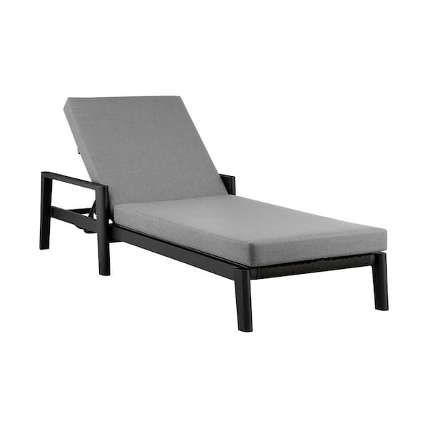 Armen Living Grand Black Aluminum Outdoor Chaise Lounge with Dark Gray Cushions