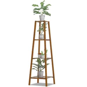 47 in. Indoor/Outdoor Bamboo Tall Plant Stand 4-Tier Pot Holder Small Space Flower Shelf Rack Display Table