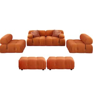 139 in. Square Arm 1-Piece Velvet U-Shaped Sectional Sofa in Orange