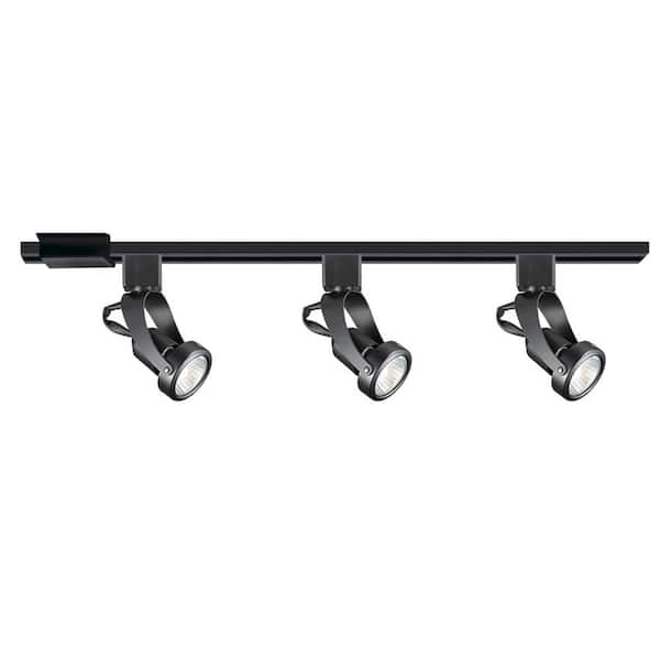 Wac Lighting Tk 104 3 Light Gu10 Black Track Lighting Kit With Floating Canopy Feed And 4 Ft Track Ci Htk 104 3 Bk The Home Depot