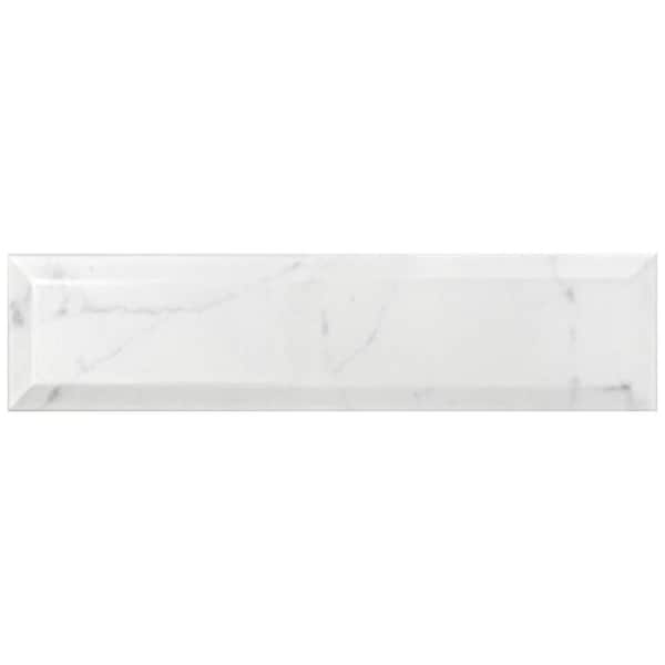 Merola Tile Classico Carrara Glossy Metro 3 in. x 12 in. Ceramic Wall Take Home Tile Sample