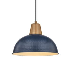 16 in. 1-Light Large Navy Blue Pendant Light Fixtures With Hammered Metal Shade for Kitchen Island (1-Pack)