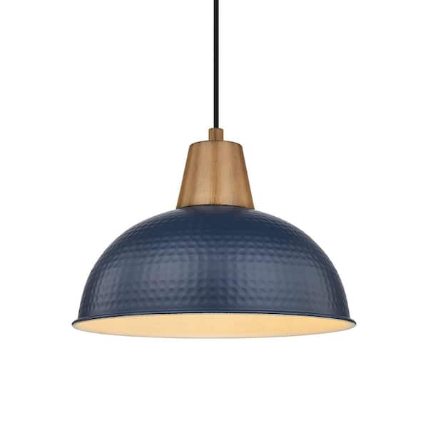 JAZAVA 16 in. 1-Light Large Navy Blue Pendant Light Fixtures With Hammered Metal Shade for Kitchen Island (1-Pack)
