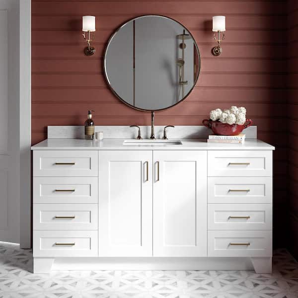 ARIEL Taylor 67 in. W x 22 in. D x 35.25 in. H Single Sink Freestanding Bath Vanity in White with Carrara White Marble Top