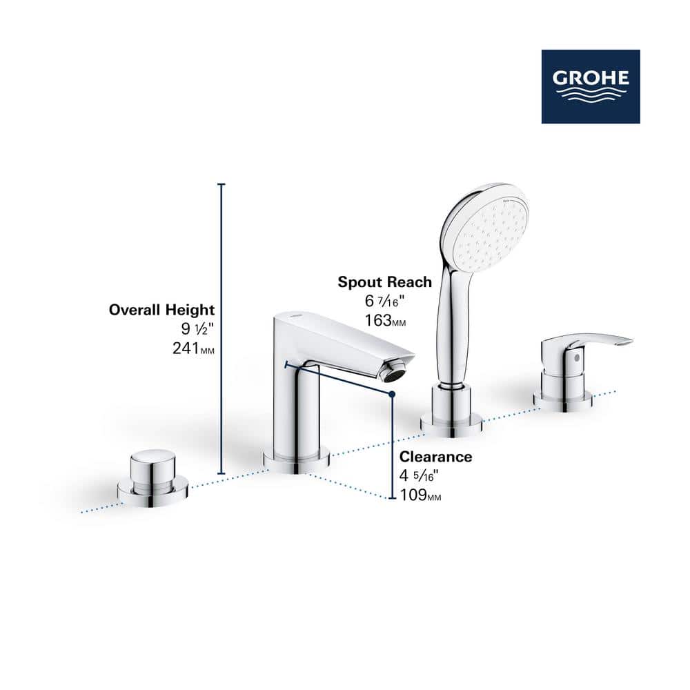 Brushed Nickel 4-Hole Single Handle Roman Tub Faucet with Hand Shower