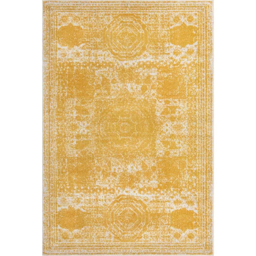 Handmade Rectangular Yellow Synthetic Easy Care Rug, 6' x 9'