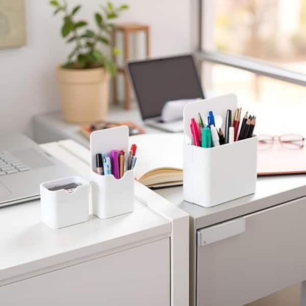 Aoibox Magnetic Pen Holder White Plastic Organizer Cup for Desk