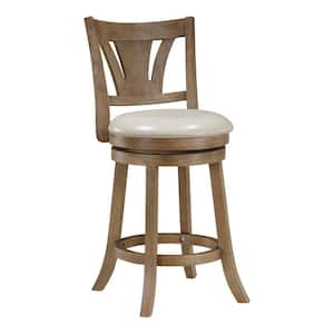 Miller 26.75in. Cream Faux Leather Full Back Wood Counter Stool