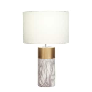 25 in. White Ceramic Faux Marble Task and Reading Table Lamp with Gold Accent