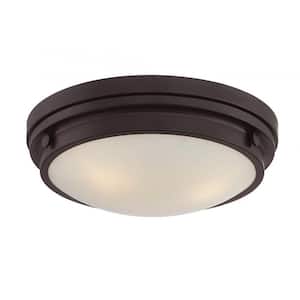 Lucerne 15 in. W x 4.75 in. H 3-Light English Bronze Flush Mount Ceiling Light with Glass Shade