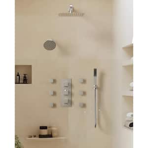 His and Hers Dual Showers 12 in. 6-Jet High Pressure Shower System with Hand Shower, Anti-Scald Valve in Brushed Nickel
