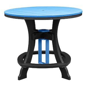 Adirondack Black Round Composite Outdoor Dining Table with Blue Top