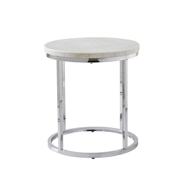 Steve Silver Echo 24 in. White and Chrome Round End Table