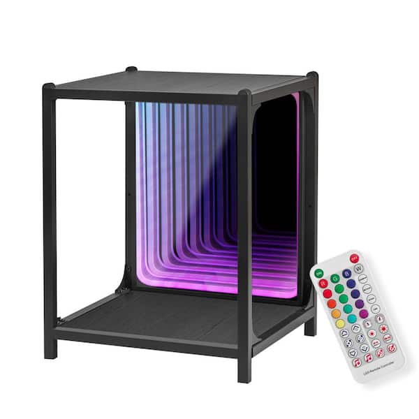 Angel Sar 20.5 in. Black Accent Storage Cabinet, Figure Display Case with LED Infinity Mirror Light for Bedroom Gaming Room Decor
