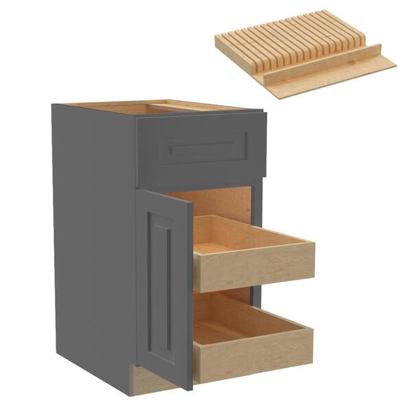 Home Decorators Collection Grayson 18 in. W x 24 in. D x 34.5 in. H Assembled Plywood Base Kitchen Cabinet in Deep Onyx with 2ROT Knife Block LH